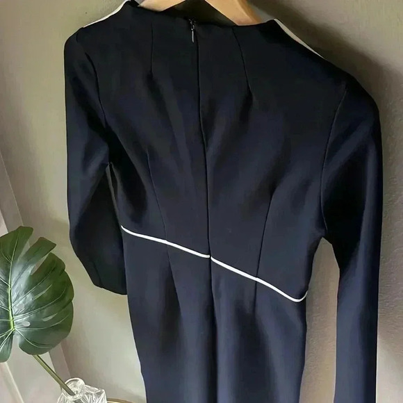 Monique Lagarde Tailored Contrast Stitch Navy and White Long Sleeve Dress Size L - Picture 6 of 12